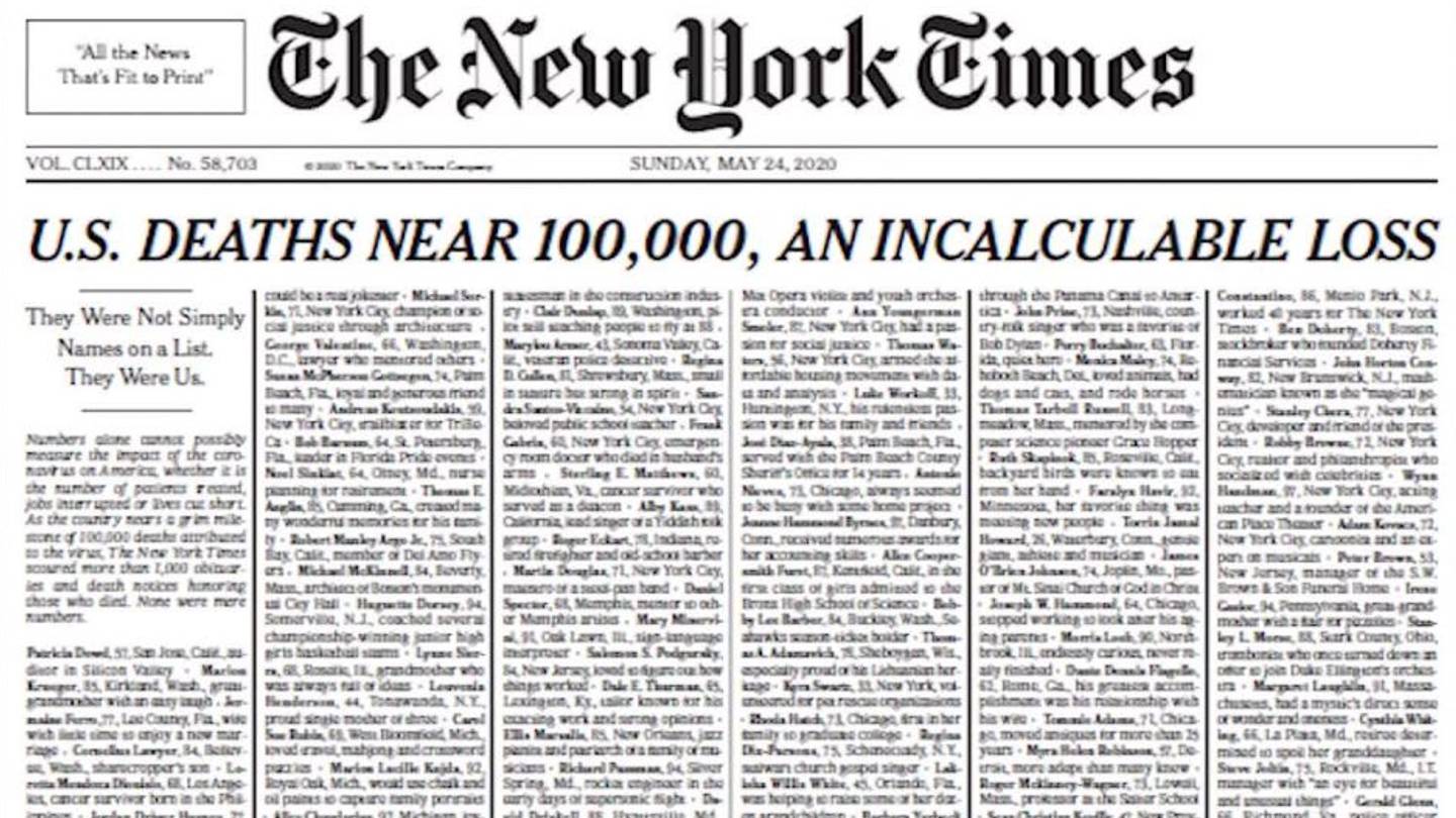 Το συγκλονιστικό πρωτοσέλιδο των New York Times